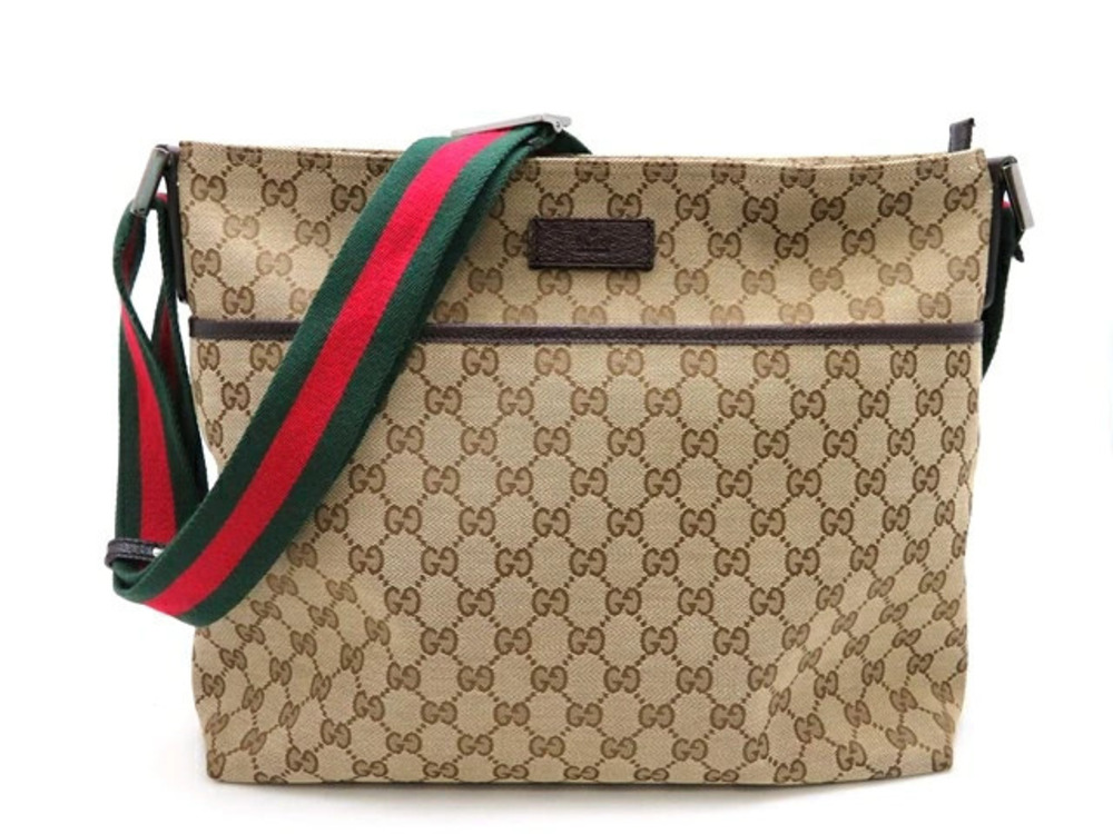 Gucci Hobo Bag Canvas Embossed Beige Cream